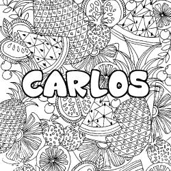 Coloring page first name CARLOS - Fruits mandala background