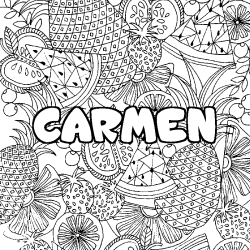 Coloring page first name CARMEN - Fruits mandala background