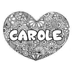 Coloring page first name CAROLE - Heart mandala background