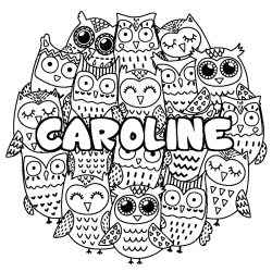 Coloring page first name CAROLINE - Owls background