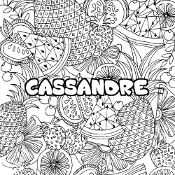 Coloring page first name CASSANDRE - Fruits mandala background