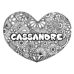 Coloring page first name CASSANDRE - Heart mandala background