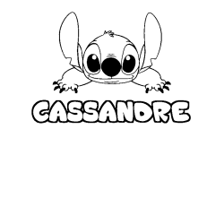 Coloring page first name CASSANDRE - Stitch background