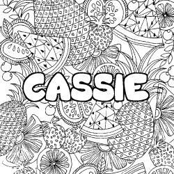 Coloring page first name CASSIE - Fruits mandala background