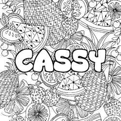 Coloring page first name CASSY - Fruits mandala background