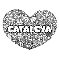 Coloring page first name CATALEYA - Heart mandala background
