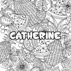 Coloring page first name CATHERINE - Fruits mandala background