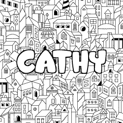 Coloring page first name CATHY - City background