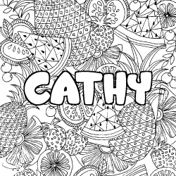 Coloring page first name CATHY - Fruits mandala background