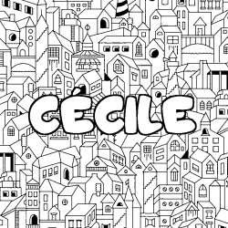 Coloring page first name CÉCILE - City background