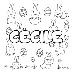 Coloring page first name CÉCILE - Easter background