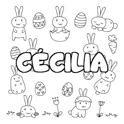 Coloring page first name CÉCILIA - Easter background