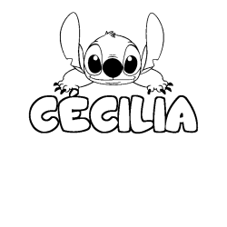 Coloring page first name CÉCILIA - Stitch background