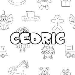 Coloring page first name CÉDRIC - Toys background