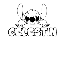 Coloring page first name CELESTIN - Stitch background