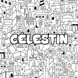 Coloring page first name CÉLESTIN - City background