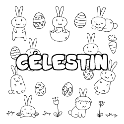 Coloring page first name CÉLESTIN - Easter background