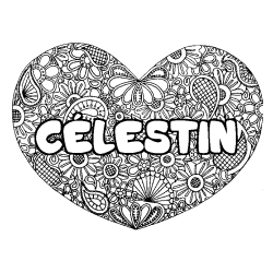 Coloring page first name CÉLESTIN - Heart mandala background