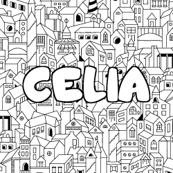 Coloring page first name CELIA - City background