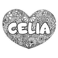 Coloring page first name CELIA - Heart mandala background