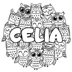 Coloring page first name CELIA - Owls background