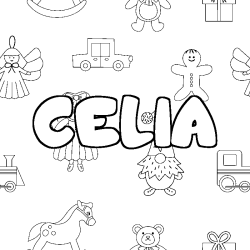 Coloring page first name CELIA - Toys background