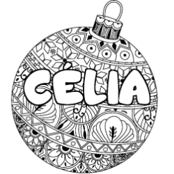 Coloring page first name CÉLIA - Christmas tree bulb background