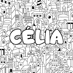 Coloring page first name CÉLIA - City background