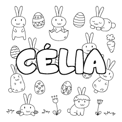 Coloring page first name CÉLIA - Easter background