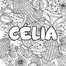 Coloring page first name CÉLIA - Fruits mandala background