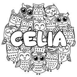 Coloring page first name CÉLIA - Owls background