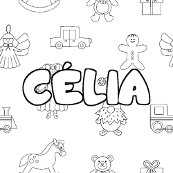 Coloring page first name CÉLIA - Toys background