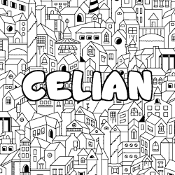 Coloring page first name CELIAN - City background