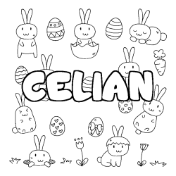 Coloring page first name CELIAN - Easter background