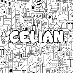 Coloring page first name CÉLIAN - City background