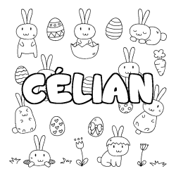 Coloring page first name CÉLIAN - Easter background