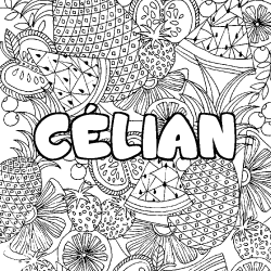 Coloring page first name CÉLIAN - Fruits mandala background