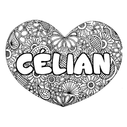 Coloring page first name CÉLIAN - Heart mandala background