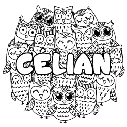 Coloring page first name CÉLIAN - Owls background