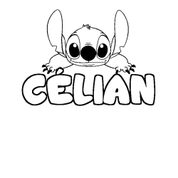 Coloring page first name CÉLIAN - Stitch background