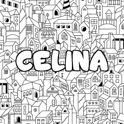 Coloring page first name CELINA - City background