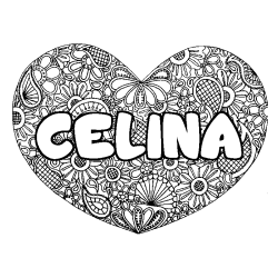 Coloring page first name CELINA - Heart mandala background