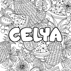 Coloring page first name CELYA - Fruits mandala background