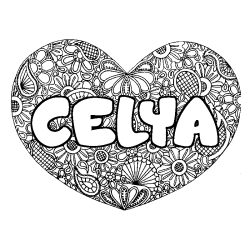 Coloring page first name CELYA - Heart mandala background