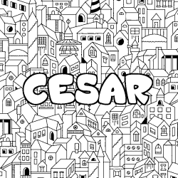 Coloring page first name CESAR - City background