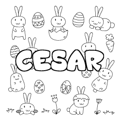 Coloring page first name CESAR - Easter background