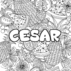 Coloring page first name CESAR - Fruits mandala background