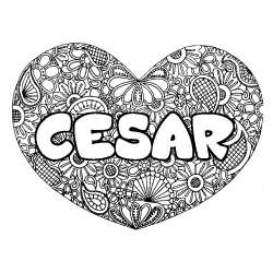 Coloring page first name CESAR - Heart mandala background