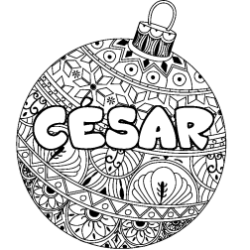 Coloring page first name CÉSAR - Christmas tree bulb background