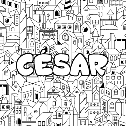 Coloring page first name CÉSAR - City background